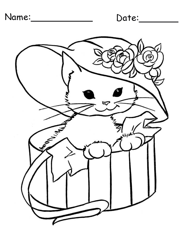 Kitten In A Hat Animal Printable Coloring Pages