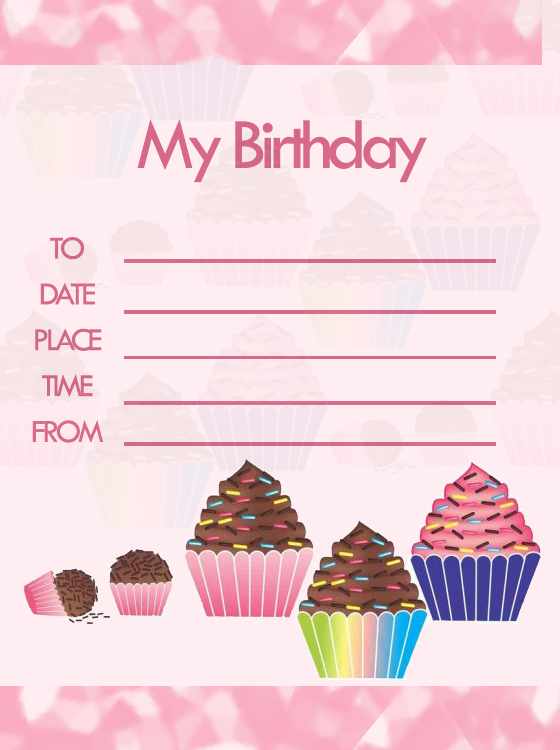 Printable Cupcake Birthday Party Invitations