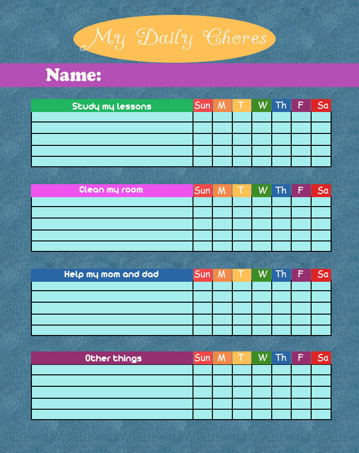 Blue Chore Chart
