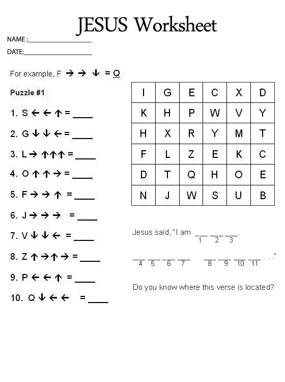 Printable Church Brainteaser Worksheet