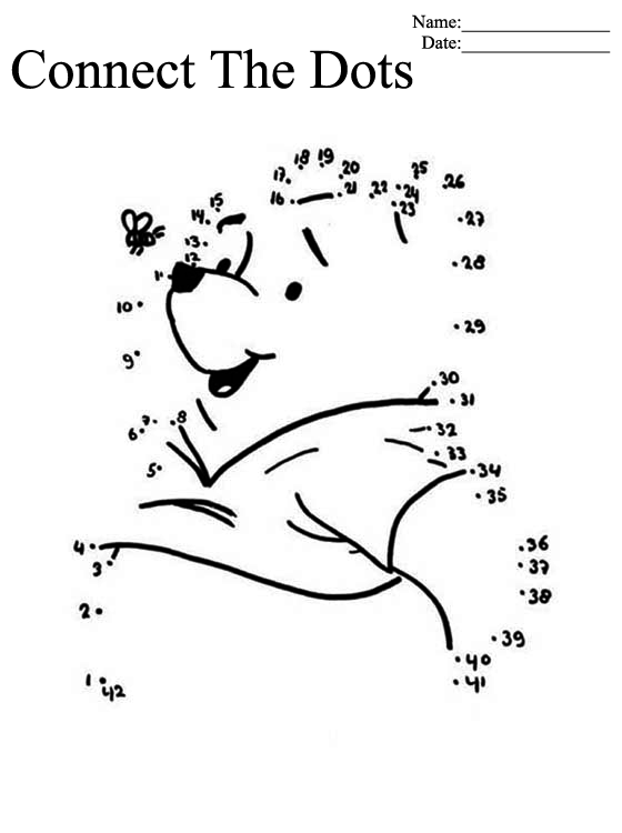 Pooh Bear Connect the Dots Printable Worksheets