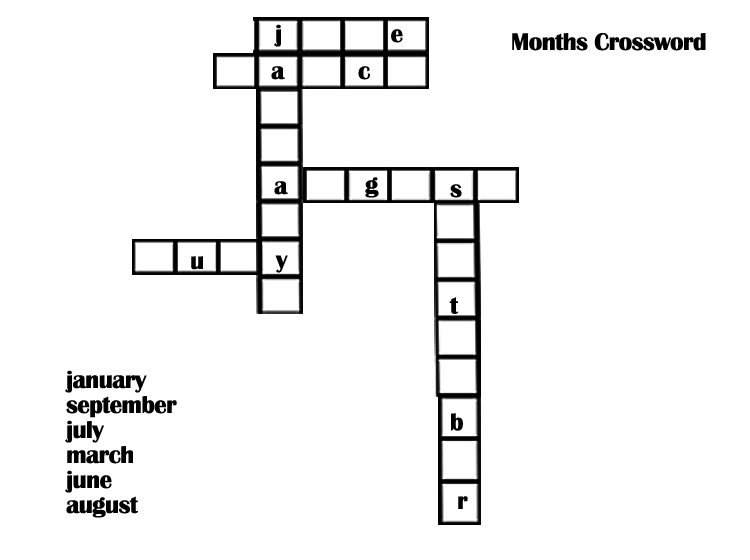 Printable Months Crossword Puzzles