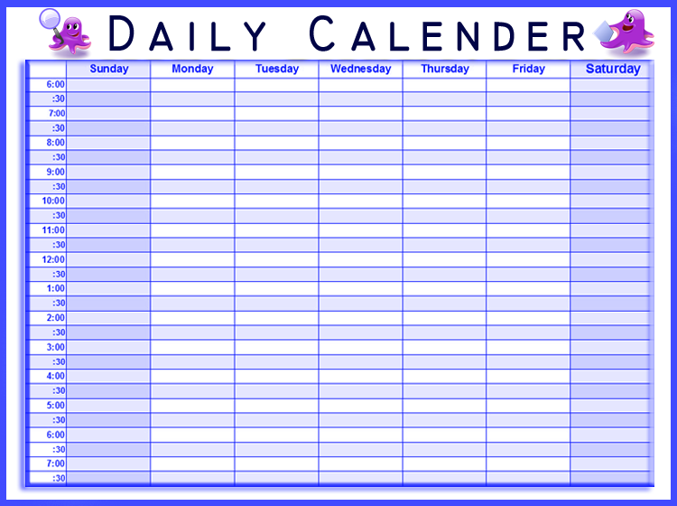 Printable Blue Daily Calendars
