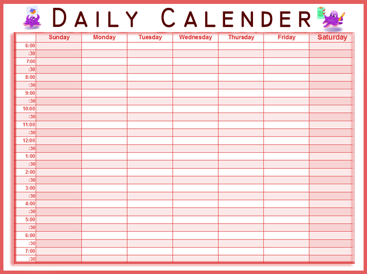 Printable Red Daily Calendars