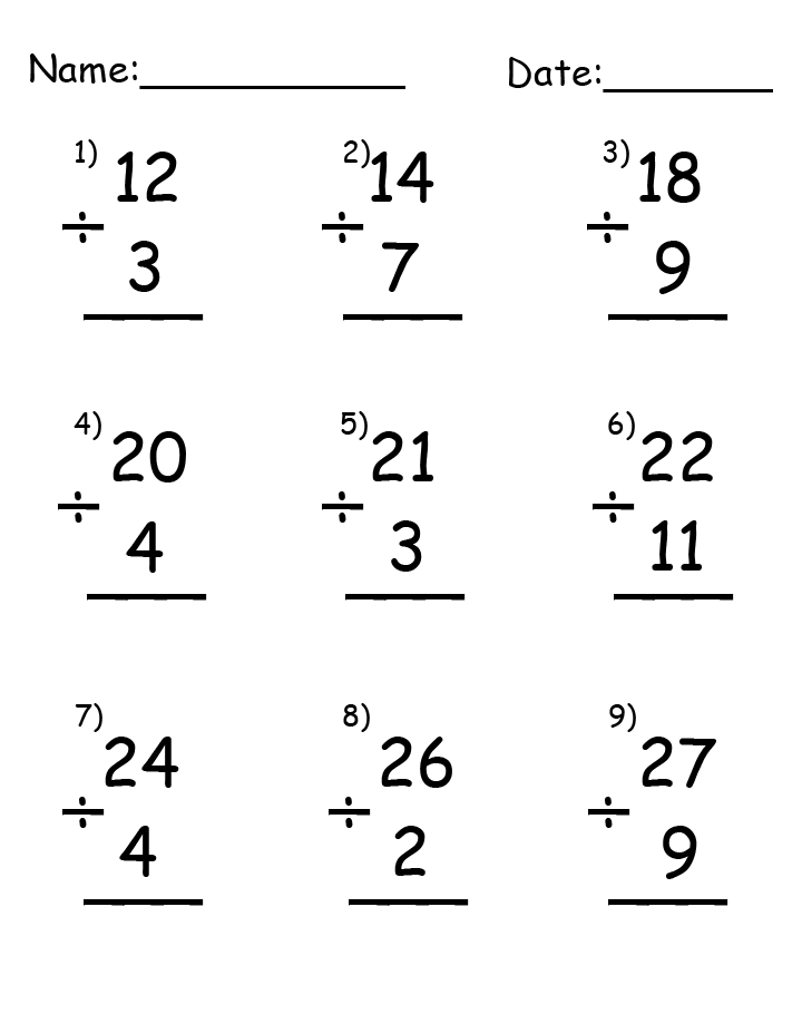 Division Up to 27 Printable Worksheets