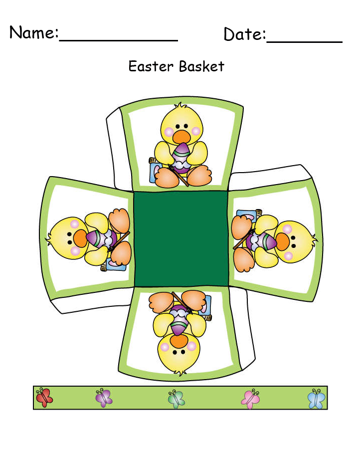 Green Basket And Duck Printable Easter Craft