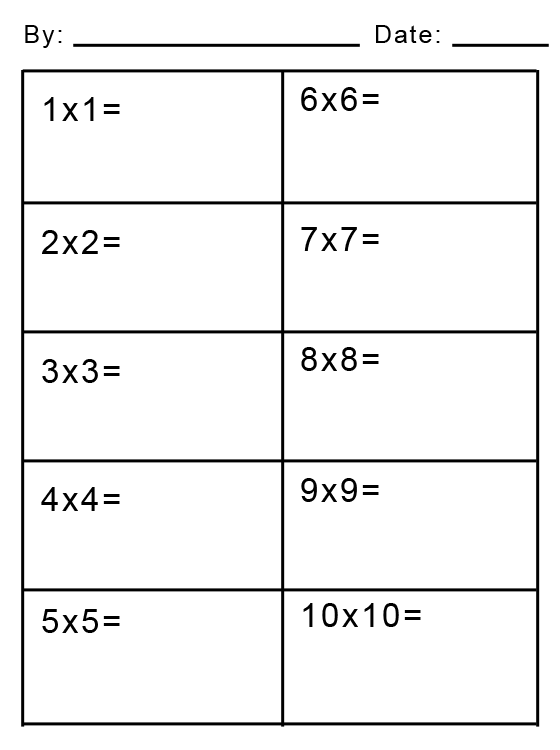 Learning Squares Multiplication Math Worksheets