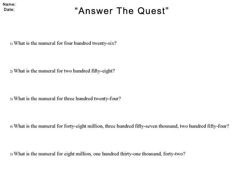 Printable Math Questions Worksheets