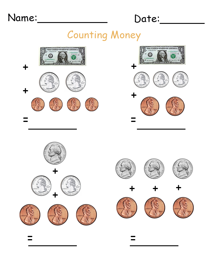 Counting Dollars and Cents Printable Worksheets 