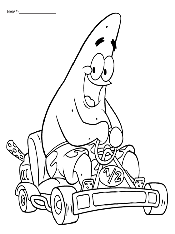 Patrick Race Car Spongebob Printable Coloring Pages