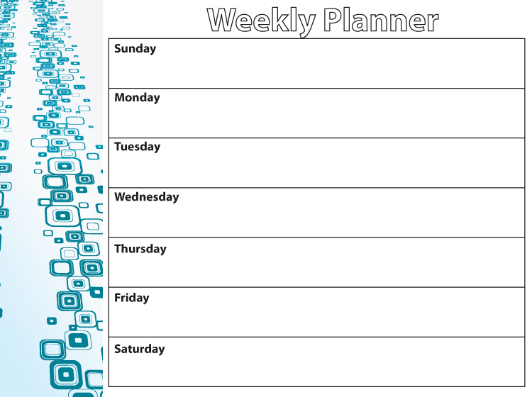 Printable Blue Bubbles Weekly Calendar