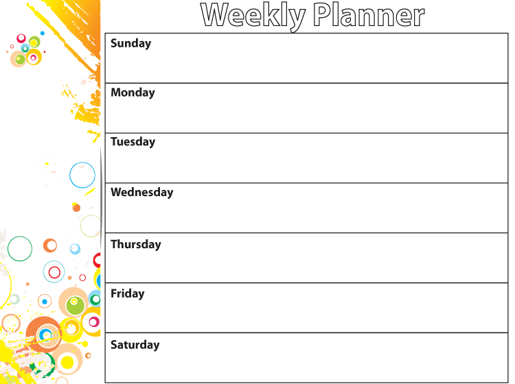 Printable Colorful Bubble Weekly Calendar