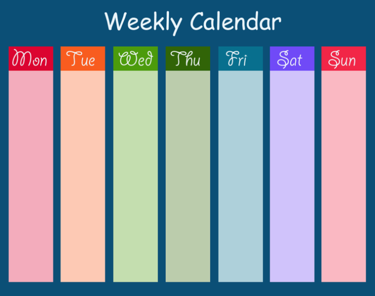 Printable Weekly Multicolor Calendars