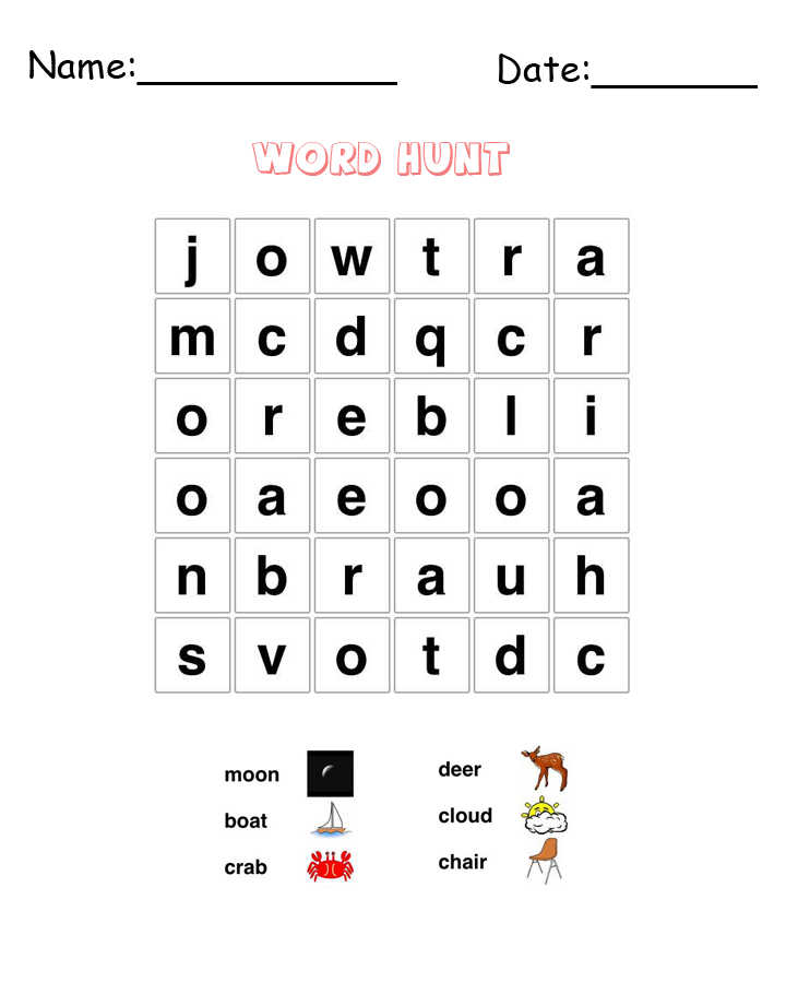 Moon Word Hunt Puzzle Printable Games