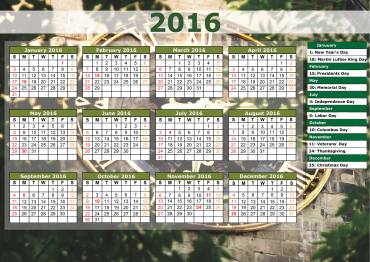Green Printable 2016 Calendar