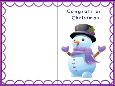 Printable Purple Border Happy Snowman Christmas Card
