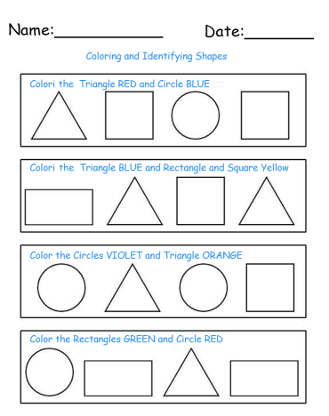Identify and Color Shapes Printable Worksheets