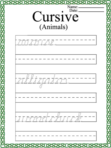 Printable Cursive Words Worksheets
