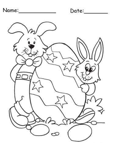 Two Rabbits With Egg Easter Printable Coloring Pages