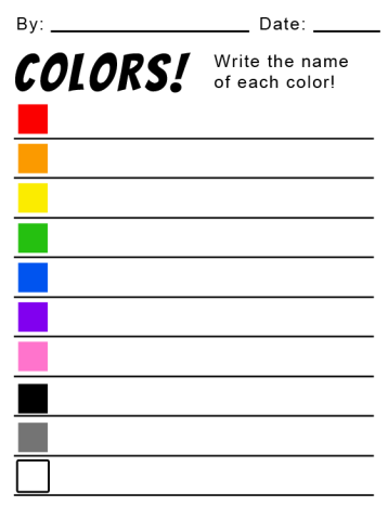 Let's Color! Write the Names Kids Worksheets