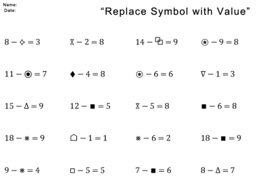 Printable Values and Symbols Math Worksheets