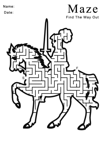 Printable Knight On Horse Maze Games