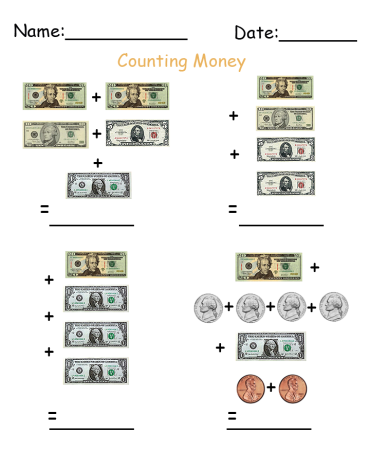 Add Up Money Printable Worksheets