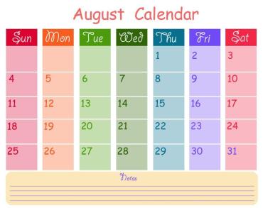Printable Monthly August Calendars