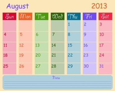 Printable August Monthly Calendars