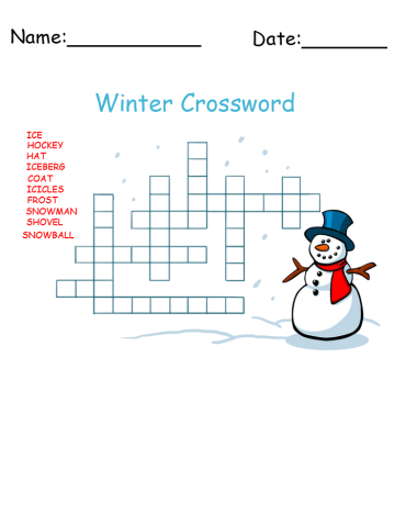 Winter Snowman Crossword Printable Games