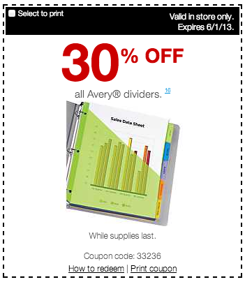 Printable Staples Avery Divider Coupon