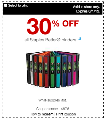 Printable Staples Binder Coupon