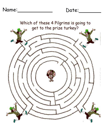 Free Pilgrims Maze Thanksgiving Crafts Printable