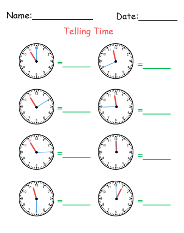 How to Tell Time Printable Worksheets