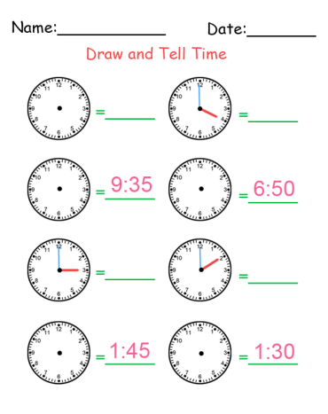 Printable Draw and Tell Time Worksheets