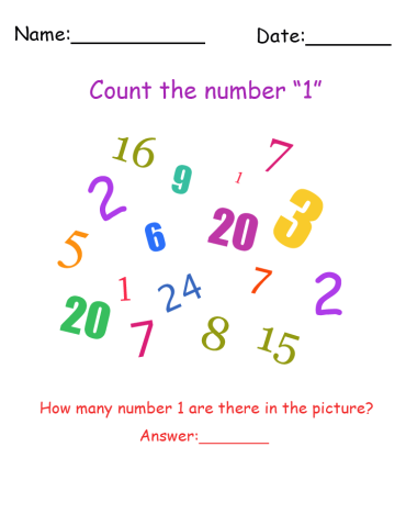 Printable Number 1 Visual Scanning Worksheet