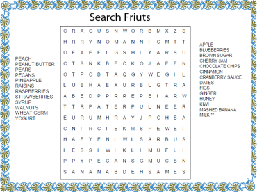 Fruit Foods Word Search Puzzles