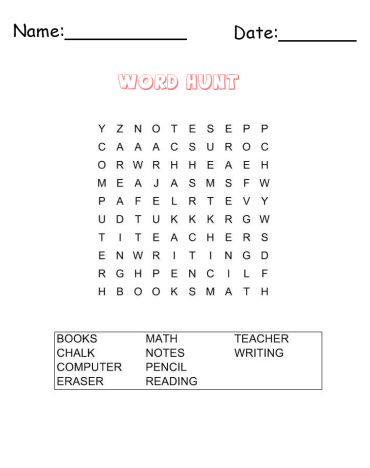 Printable Games School Word Search